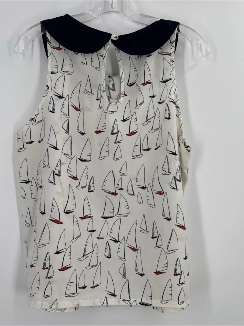 Sz XL plus sizes Forever 21 Navy and White Sailboat Print Blouse broken button - Picture 9 of 16